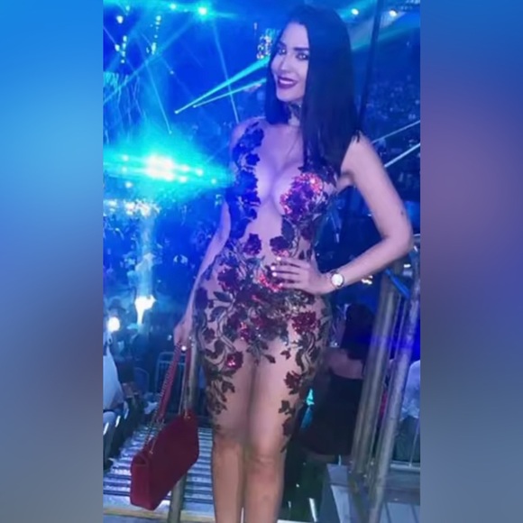 Red Sequin Flowers & Mesh Dress - Picture 14 of 15